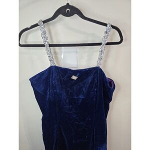 Vintage Blue Velvet Maxi Slip Size 15/16 Whimsigoth Fairycore 90s Retro Glam